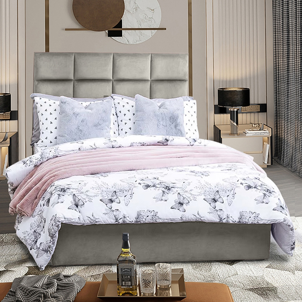 Eleganza Home Snoozer Small Double Grey Plush Velvet Divan Bed with Headboard Image 1