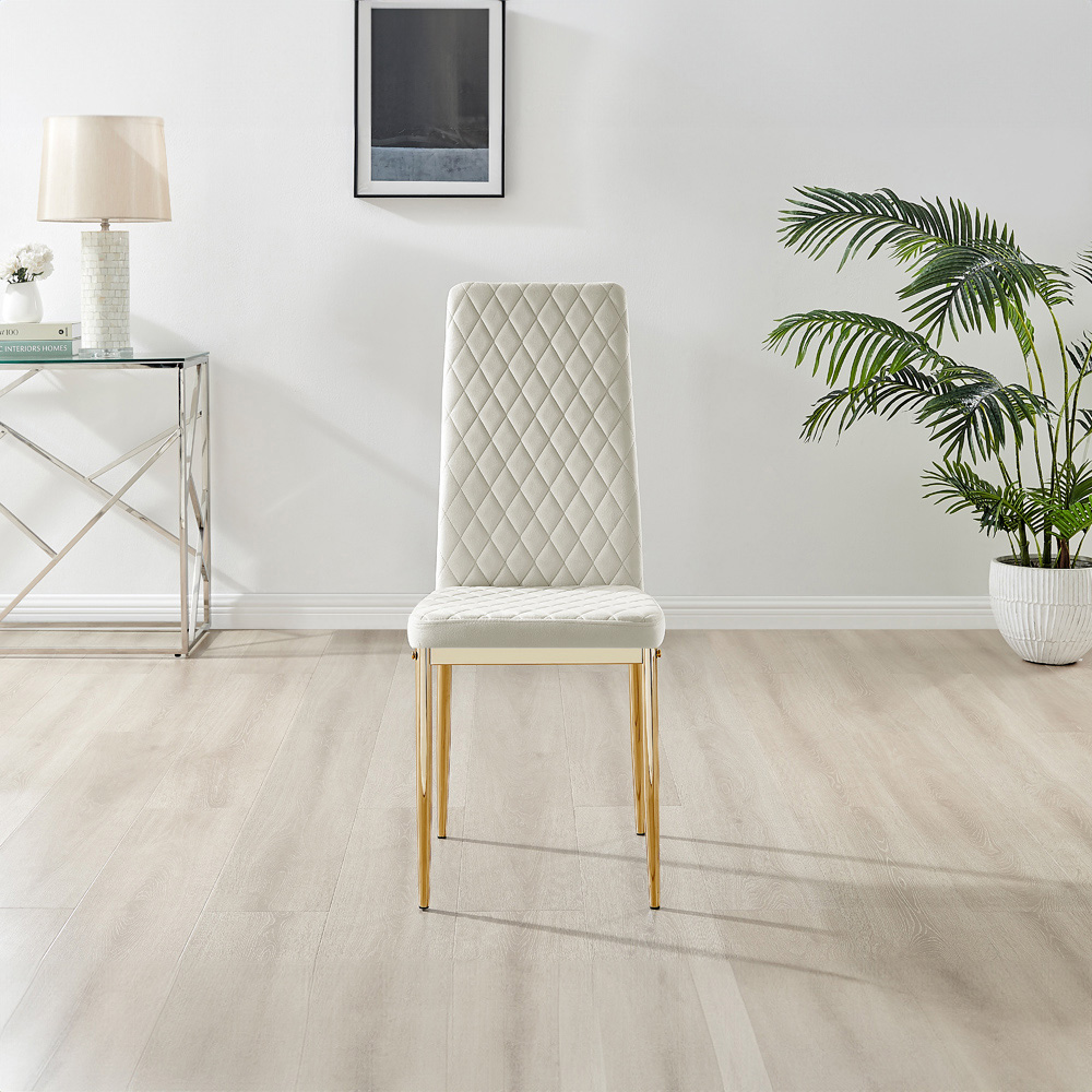 Furniturebox Copeland Valera Marble Effect 4 Seater Dining Set White Cream and Gold Image 5