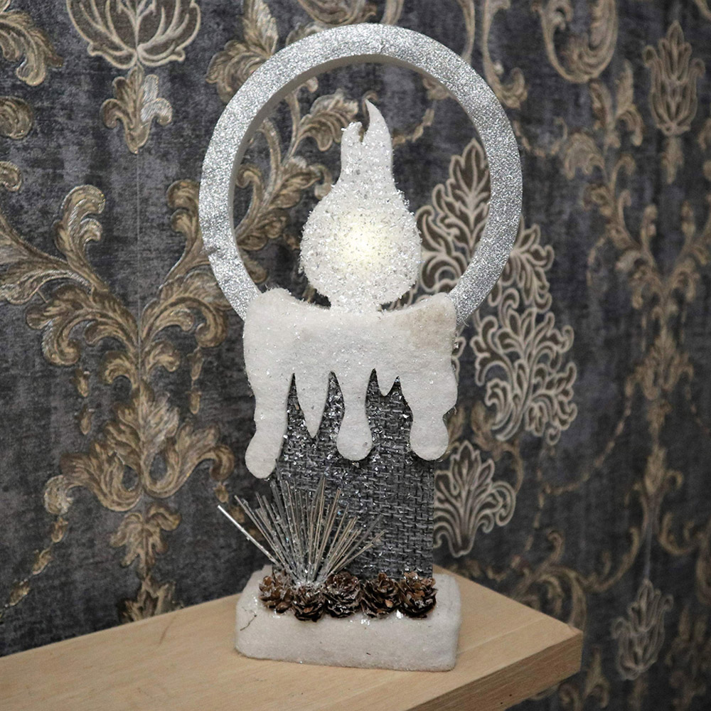 Shatchi Grey Glitter Foam Snow Covered Pre Lit Candle Christmas Decoration 41cm Image 2