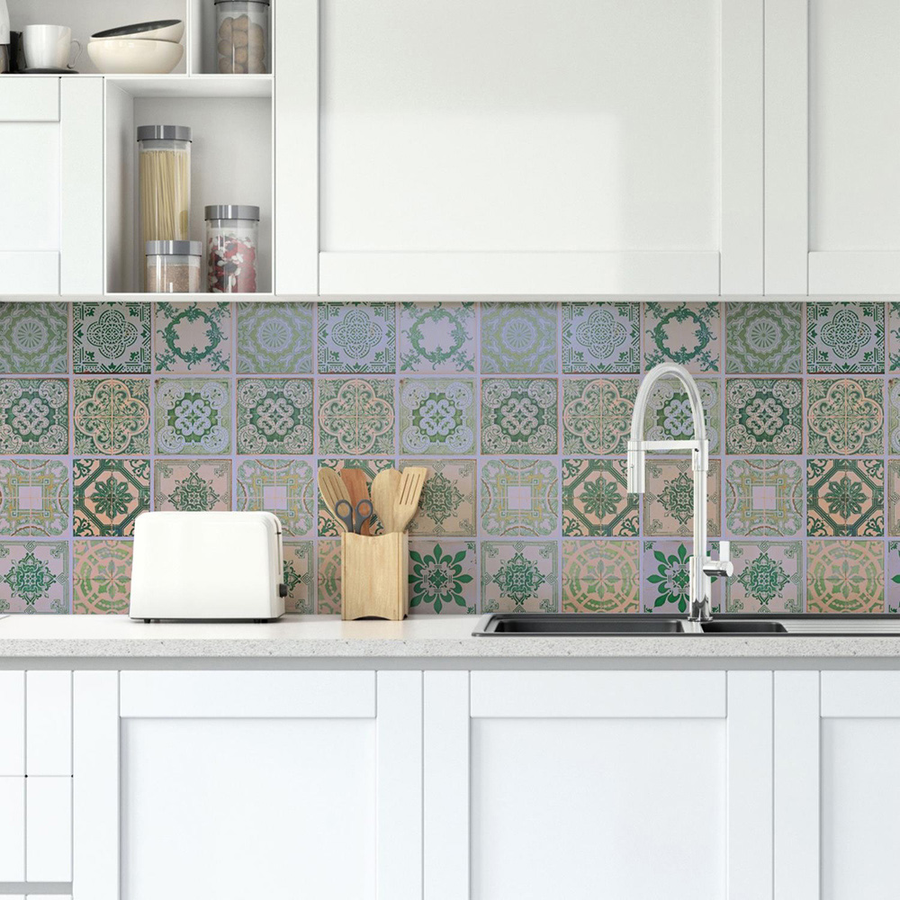 Walplus Vintage Green Antique Azulejo Wall Tile Sticker 15 x 15cm 24 Pack Image 3