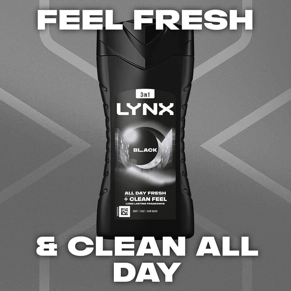 Lynx Black 12H Refreshing Shower Gel with Manwasher 2-Sided Shower Tool 225ml 3 Pack Image 7