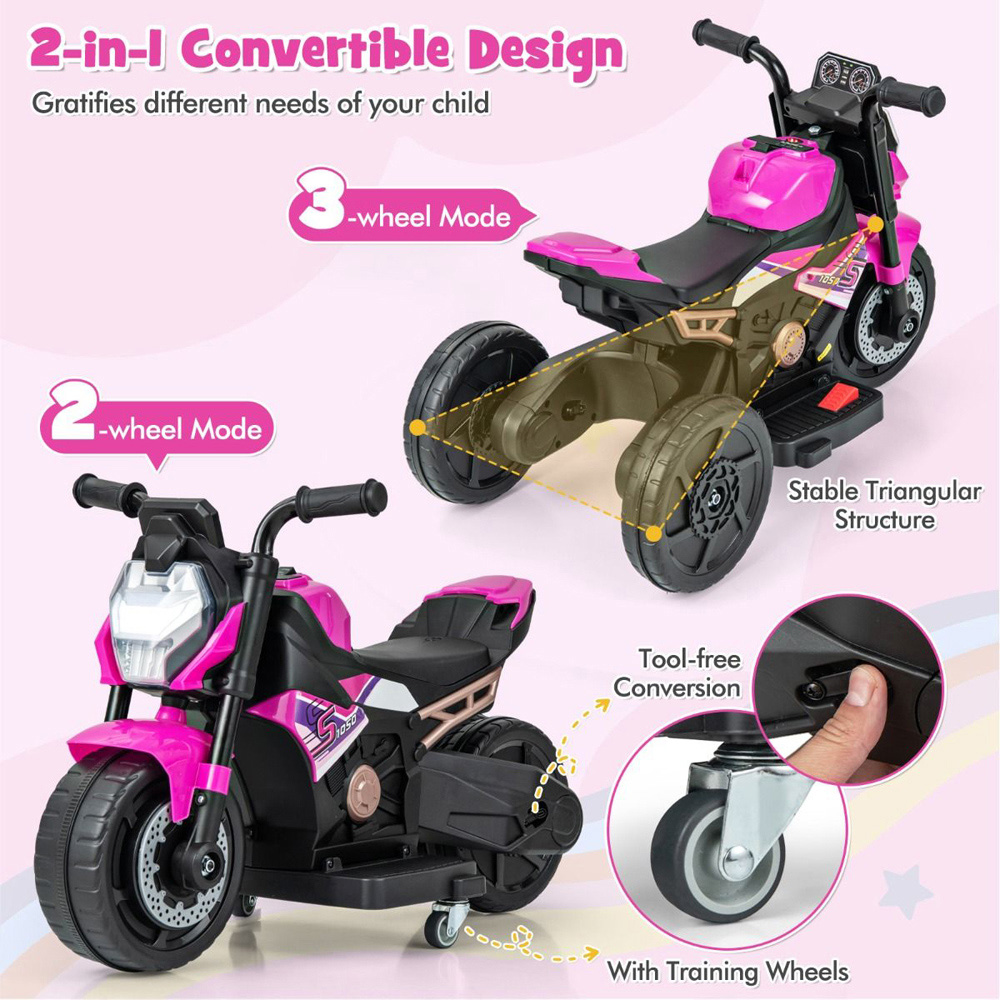 Costway Kids Ride On Motorcycle Pink 6V Image 6
