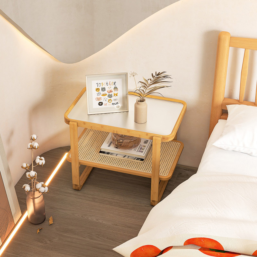 Costway Single Shelf Bamboo Rattan Side Table Image 5