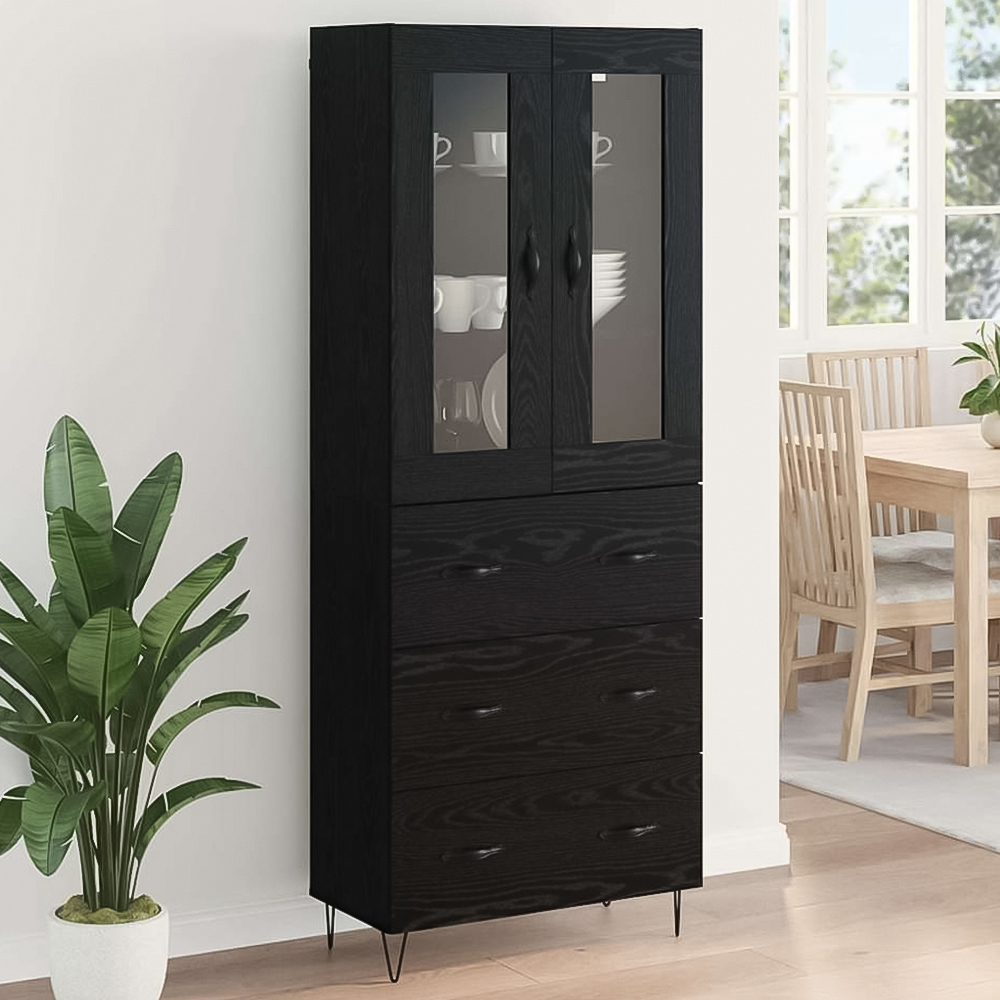 vidaXL 2 Door 3 Drawer Black Oak Sideboard Image 1