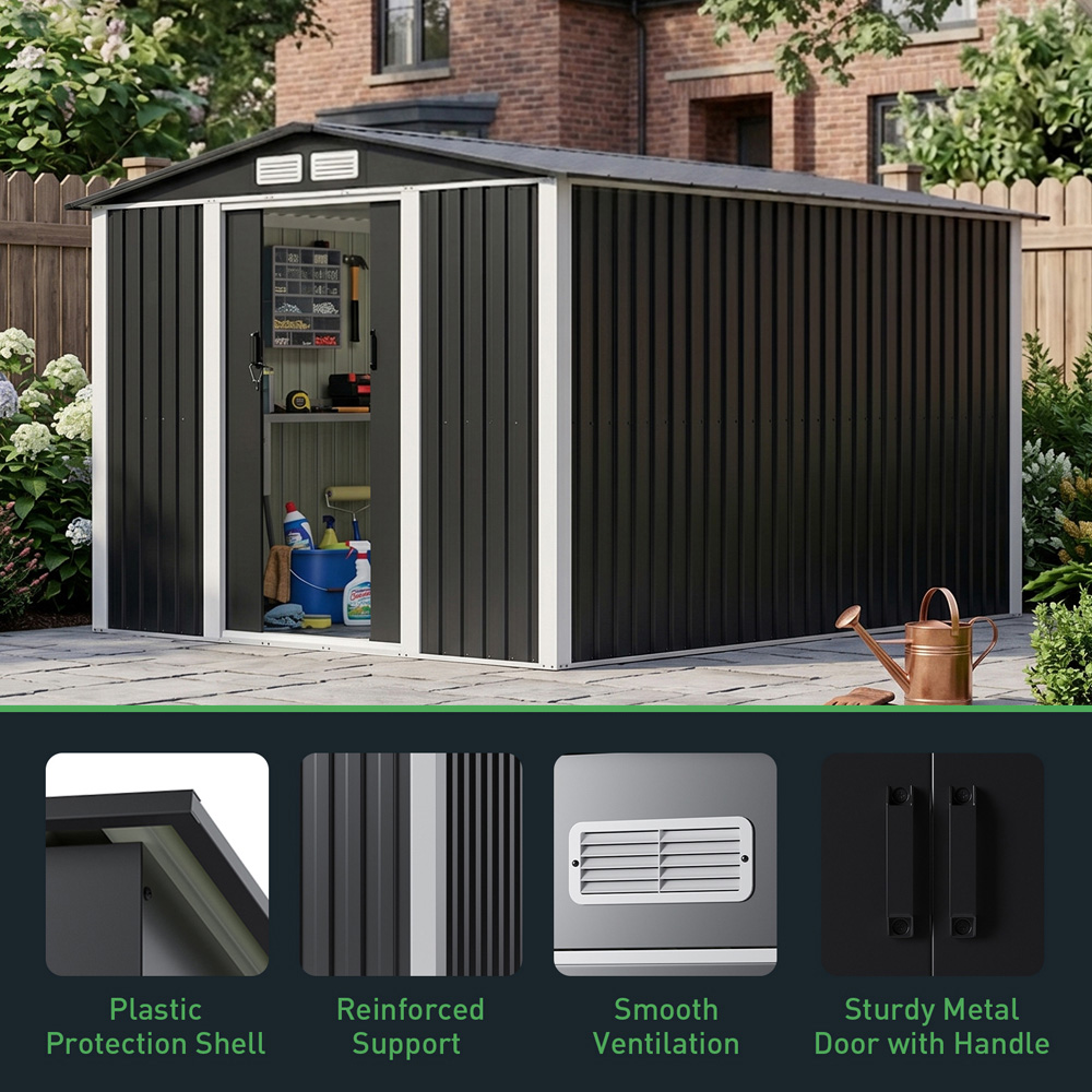 Living and Home 8 x 10ft Black Metal Apex Garden Storage Shed Image 5