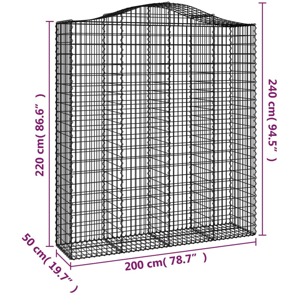 vidaXL Silver Galvanised Iron Arched Gabion Basket 200 x 50 x 220/240cm 8 Pack Image 5