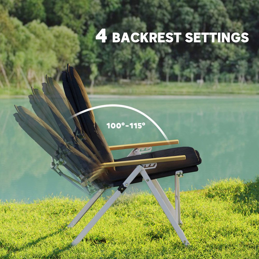 Outsunny Black Padded Foldable High Back Reclining Camping Chair with Bag Image 5