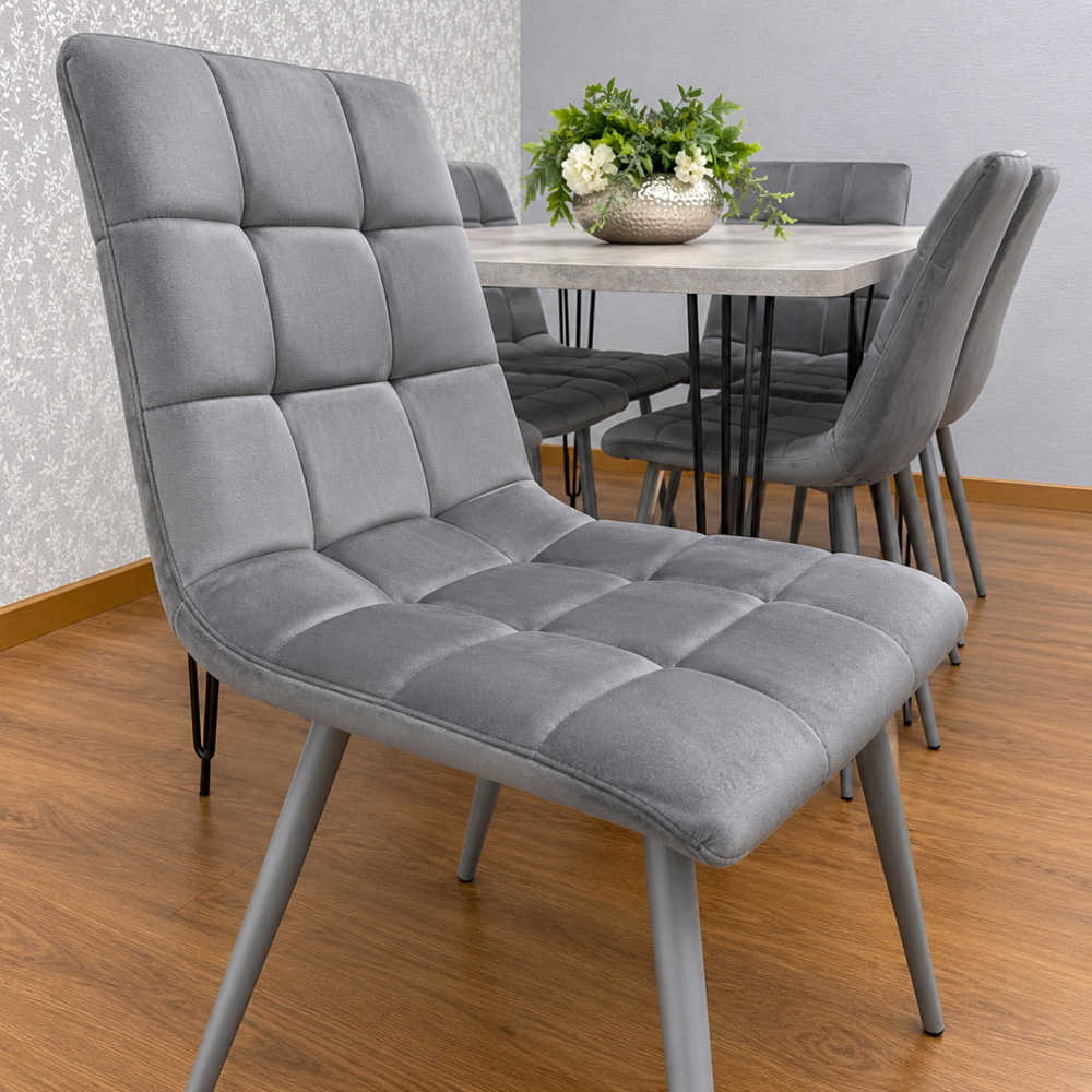 Kosy Koala 6 Seater Wood and Velvet Tufted Dining Set Grey Image 3