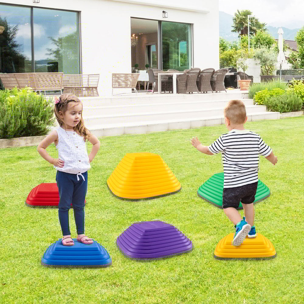 Costway Kids Multicolour 6 Piece Non Slip Square Stepping Stone Image 3