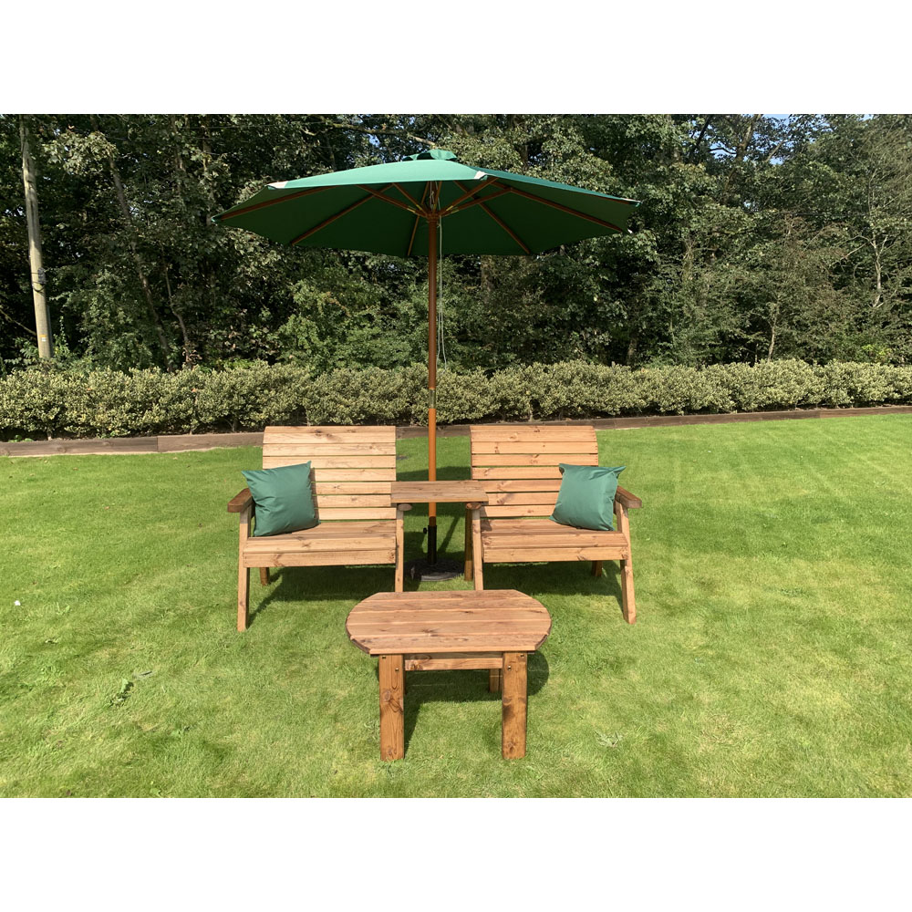 Charles Taylor Grand Straight Companion Seat with Coffee Table and Green Cushions Image 2