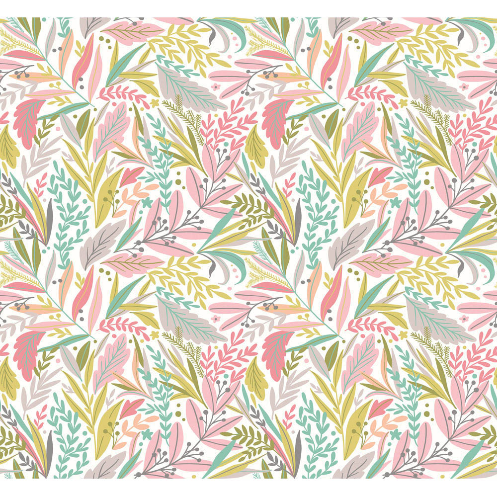 Origin Murals Repeatable Patterned Leaves Olive and Blush 3 Drop Wall Mural Image 2