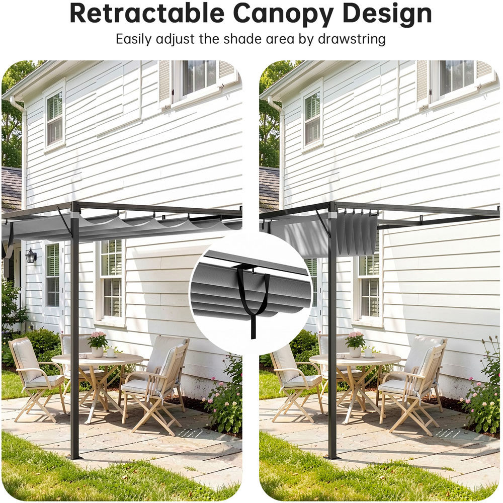 Rattrix 2 x 3m Grey Lean-to-Wall Metal Pergola with Retractable Canopy Image 5
