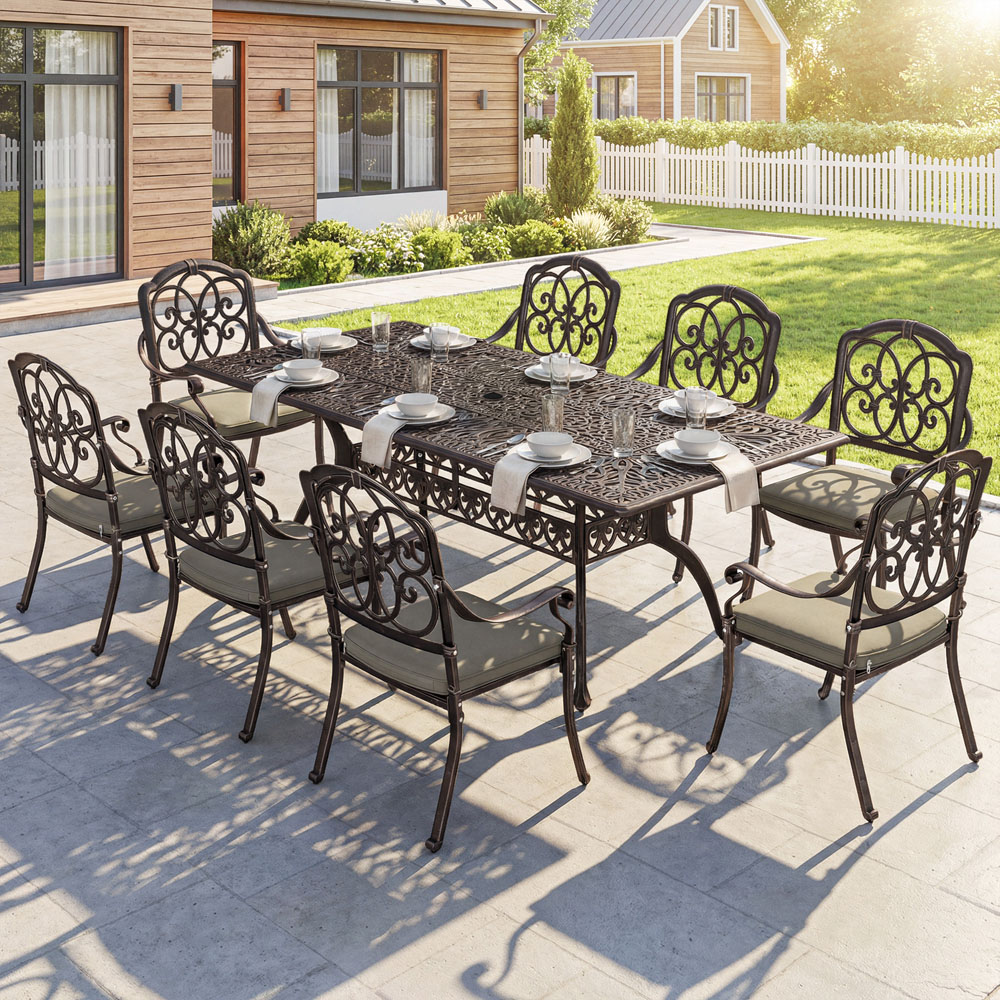 Outsunny 8 Seater Butterfly Motif Garden Dining Set with Cushions Bronze Tone Image 1