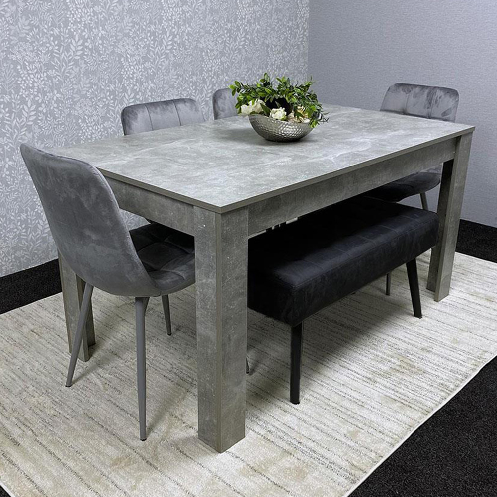 Portland 6 Seater Black and Grey Dining Table Set with Padded Bench and Velvet Chairs Image 1