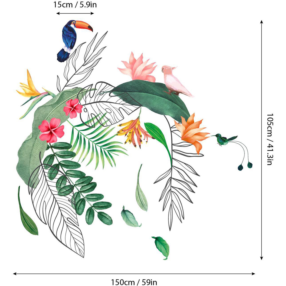 Walplus Tropical Leaves and Flower Theme Self Adhesive Wall Stickers Image 4