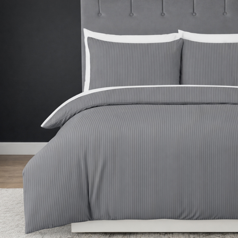 MHG Living King Size Grey Striped Duvet Set Image 1