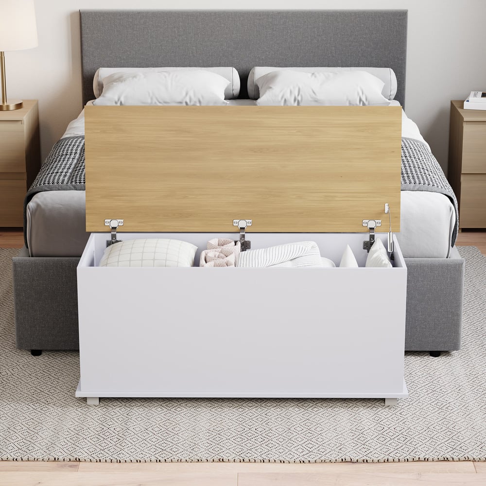 Vida Designs Arlington White and Oak Wooden Storage Ottoman Image 3