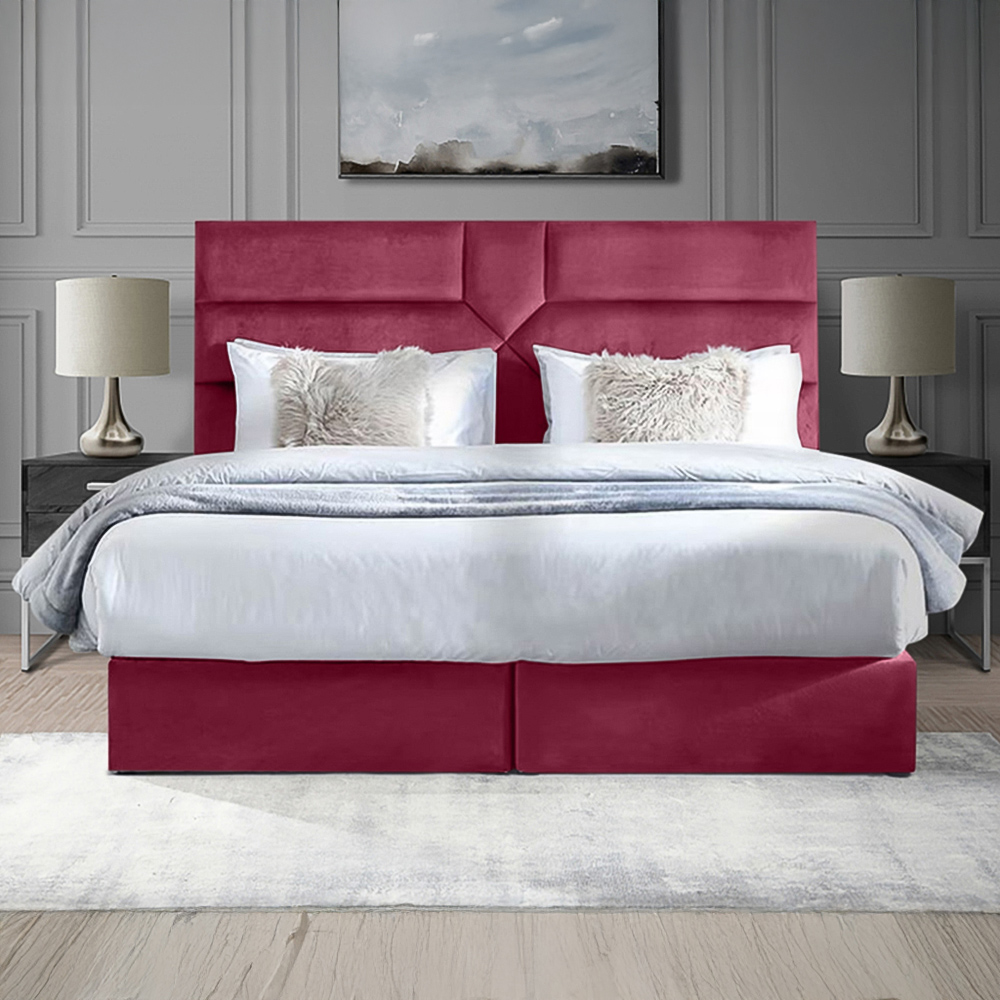 Eleganza Home Tranquilite Double Maroon Plush Velvet Divan Bed with Headboard Image 1