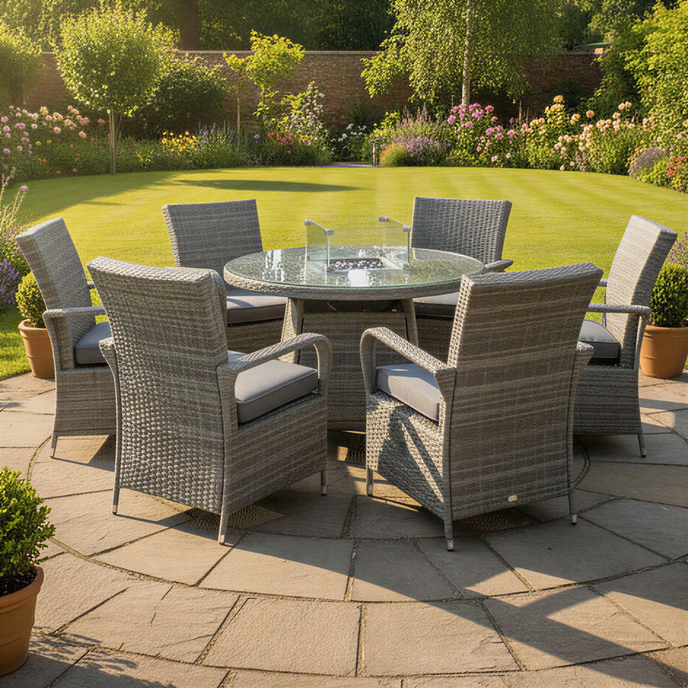 Oseasons Windsor 6 Seater Mixed Grey Rattan Firepit Dining Set Image 3