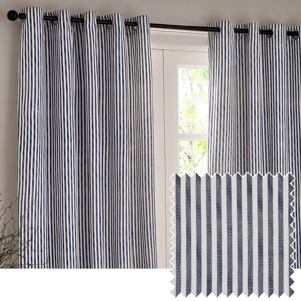Yard Hebden Blue Striped Cotton Eyelet Curtains 168 x 229cm Image 5
