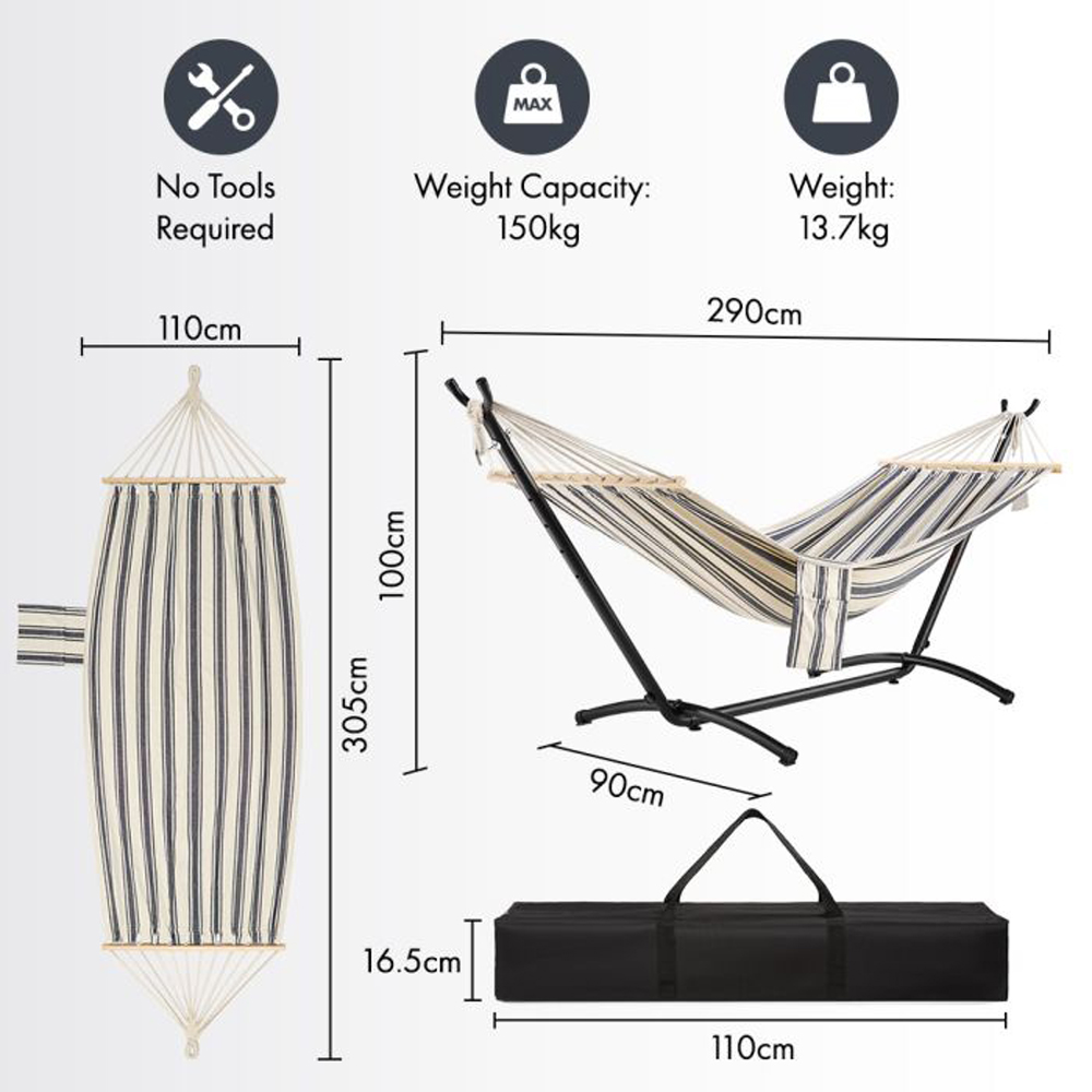 VonHaus Beige Hammock with Metal Frame Image 8