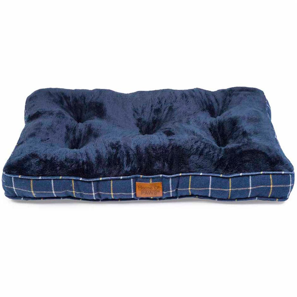 House Of Paws Navy Check Tweed Boxed Duvet Dog Bed Large Image 2