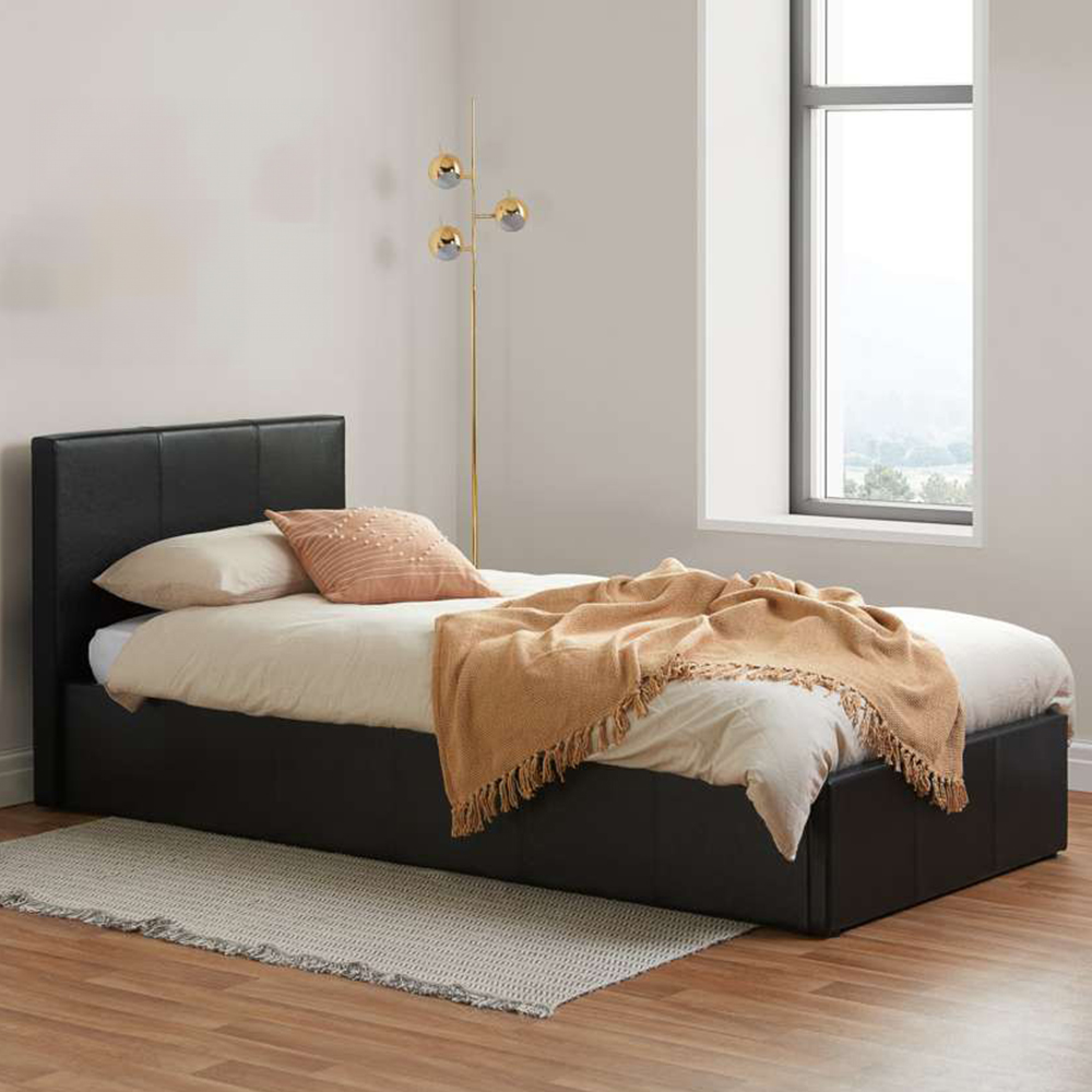 Berlin Single Brown Faux Leather Ottoman Bed Image 1