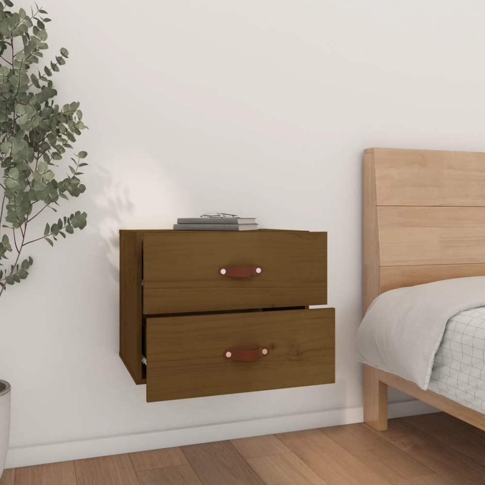 vidaXL 2 Drawer Honey Brown Wall Mounted Bedside Cabinet Image 3