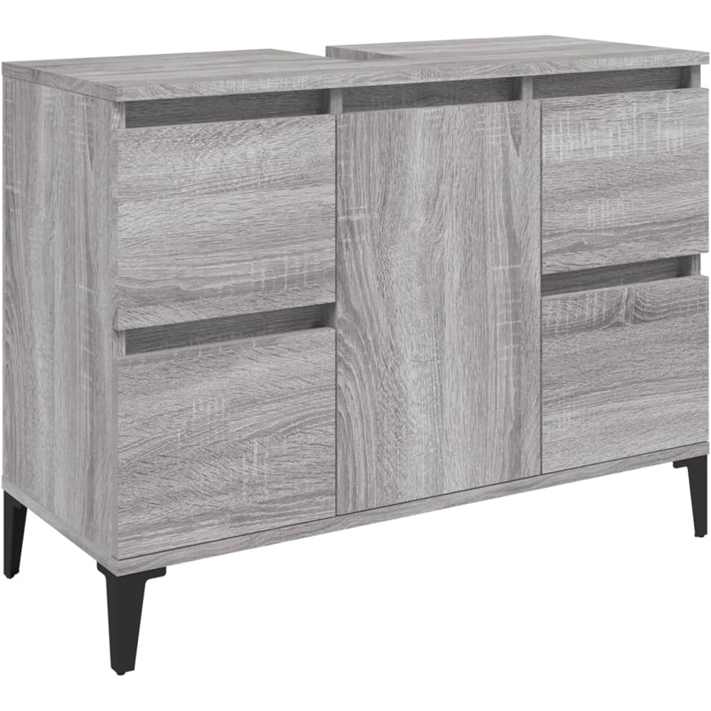 vidaXL Single Door 4 Drawers Grey Sonoma Bathroom Sink Cabinet Image 2