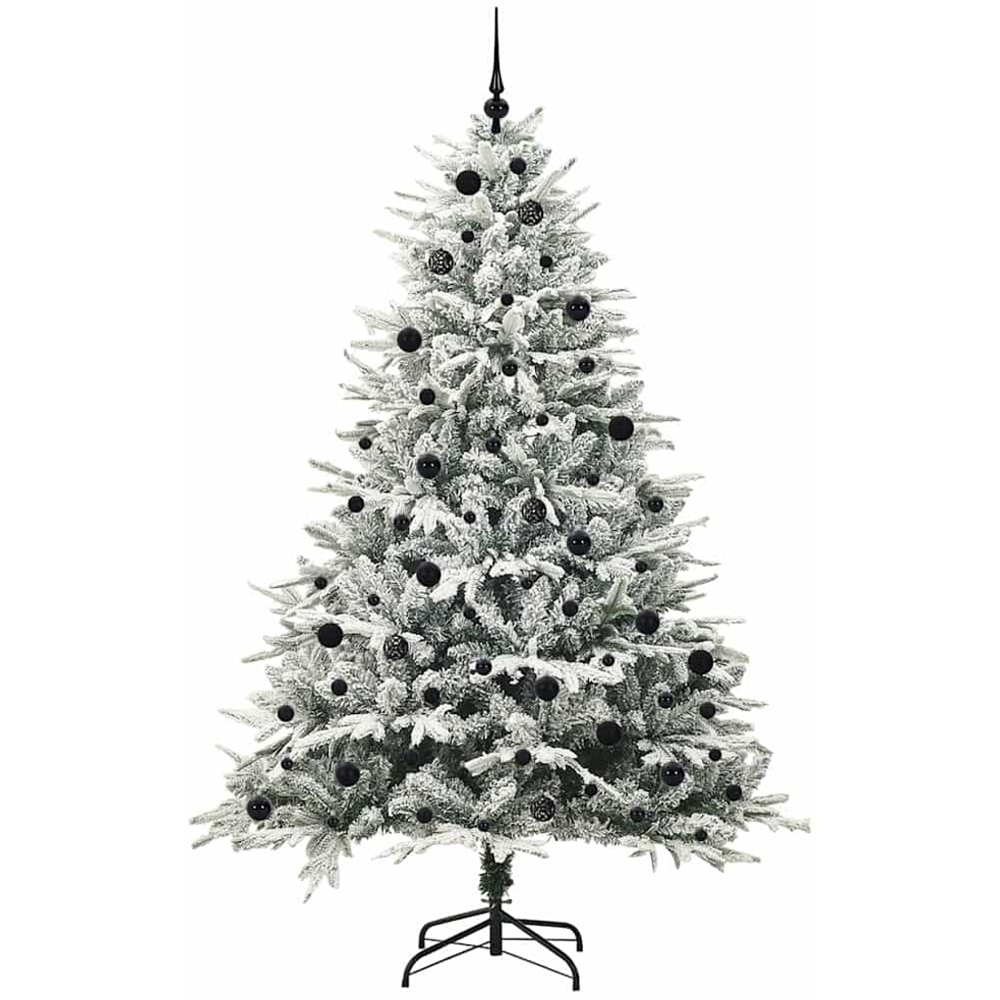 vidaXL 300 LED Pre-Lit Black Baubles Green Artificial Snow Flocked Christmas Tree 8ft Image 4
