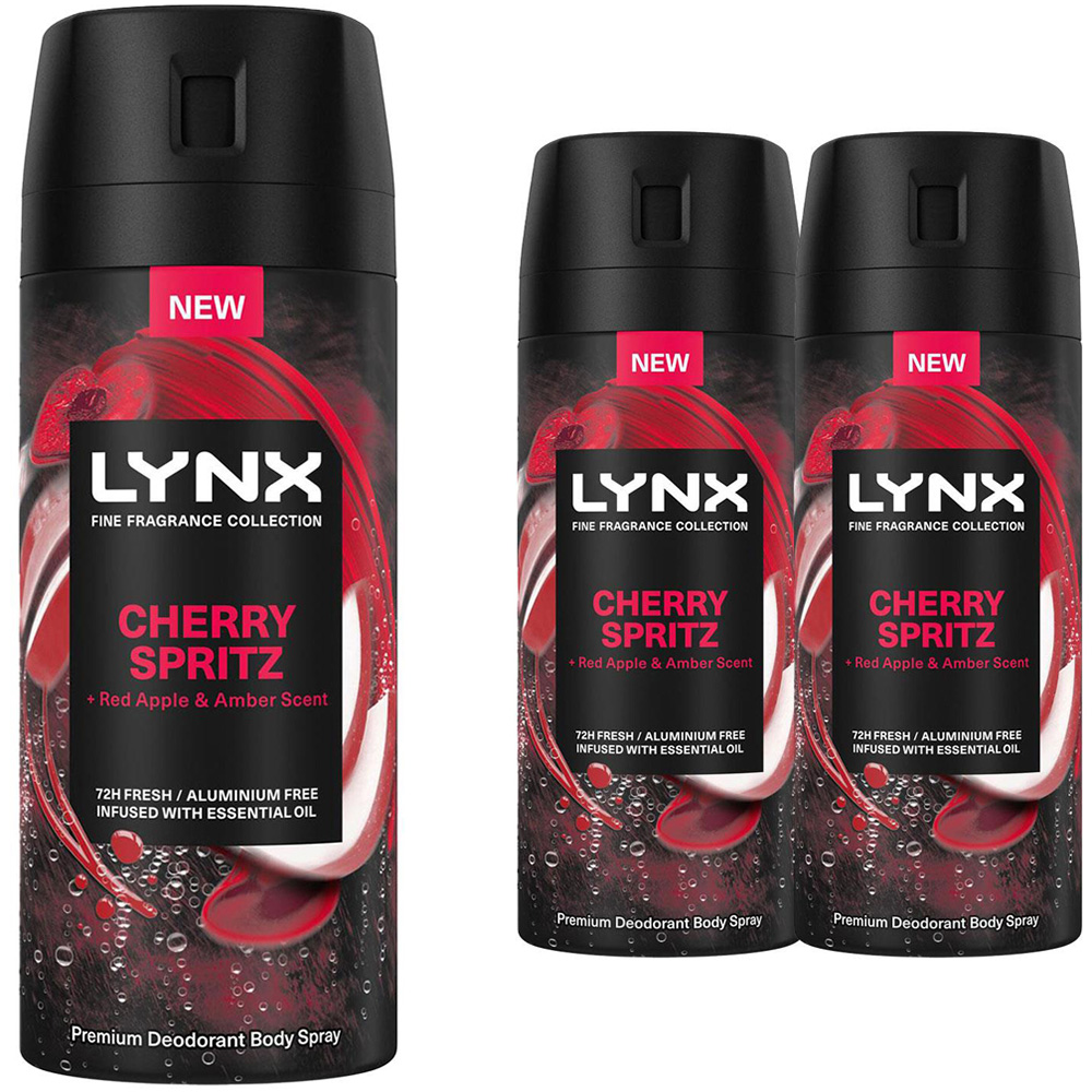 Lynx Men Cherry Spritz 72HR Freshness Deodorant Body Spray 150ml 3 Pack Image 1