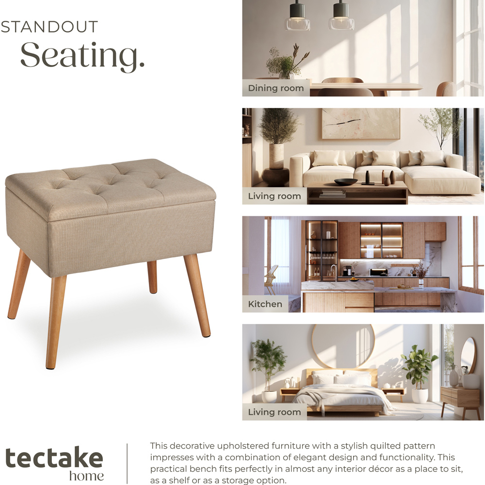 tectake Ranya Sand Linen Look Upholstered Bench Image 7
