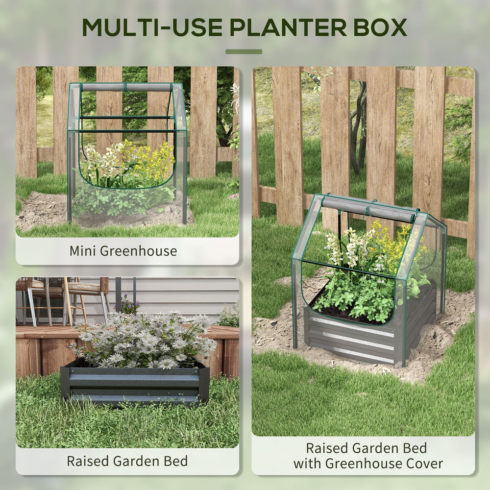 Outsunny Clear and Dark Grey Raised Garden Bed Planter with Greenhouse Image 4