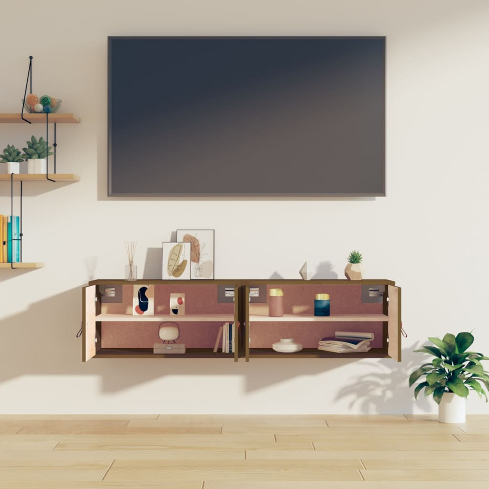 vidaXL 2 Door Honey Brown Solid Pine Wood Wall Cabinet Set of 2 Image 9