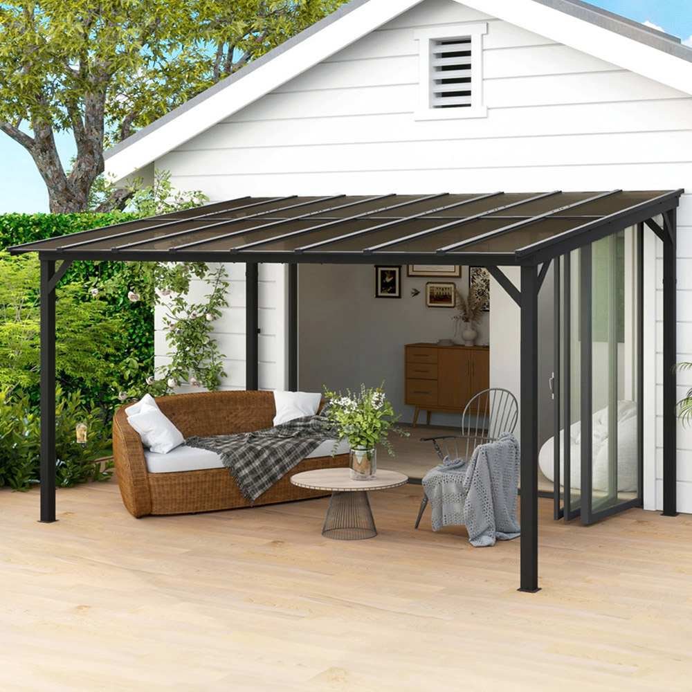 Outsunny 3 x 4.3m Black Pergola with Waterproof Roof Image 1
