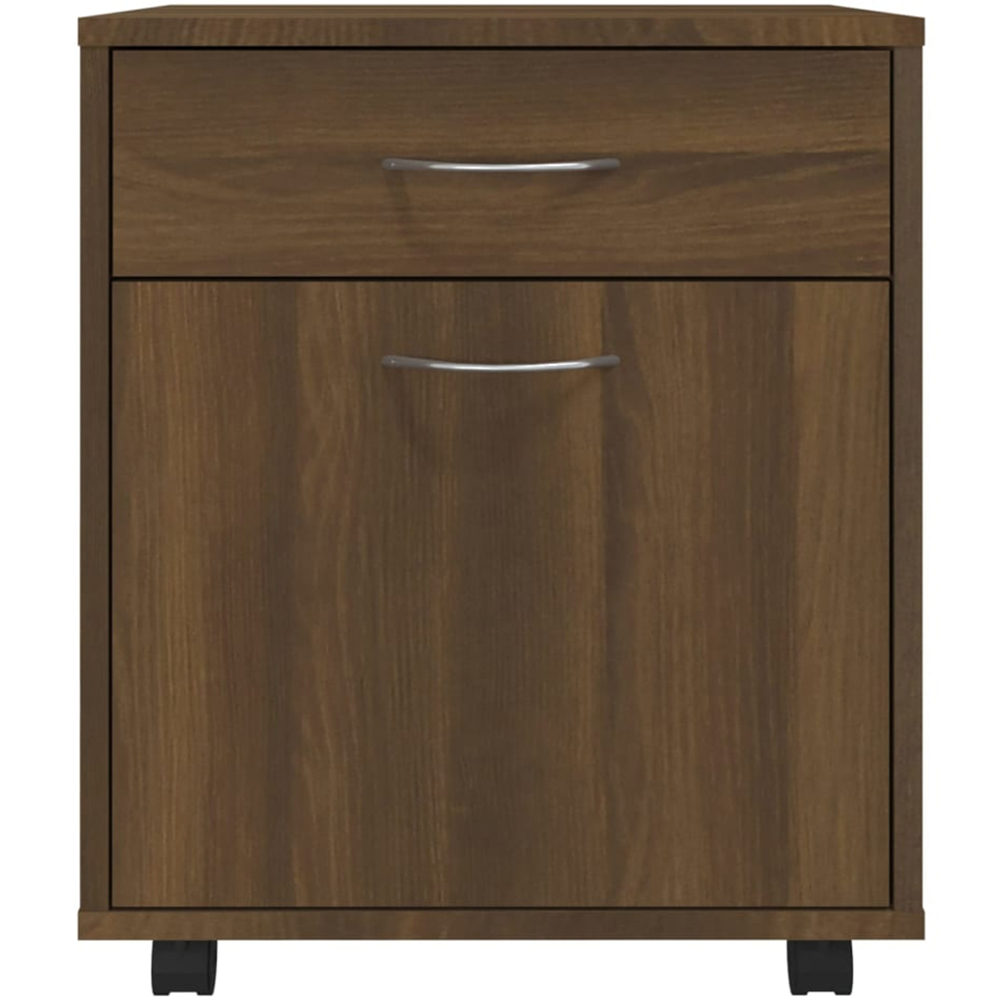 vidaXL Single Door Single Drawer Smoked Oak Rolling Storage Cabinet Image 5