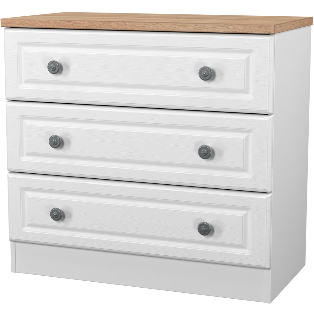 Crowndale Norfolk 3 Drawer White Ash and Bardolino Oak Chest of Drawers Ready Assembled Image 3