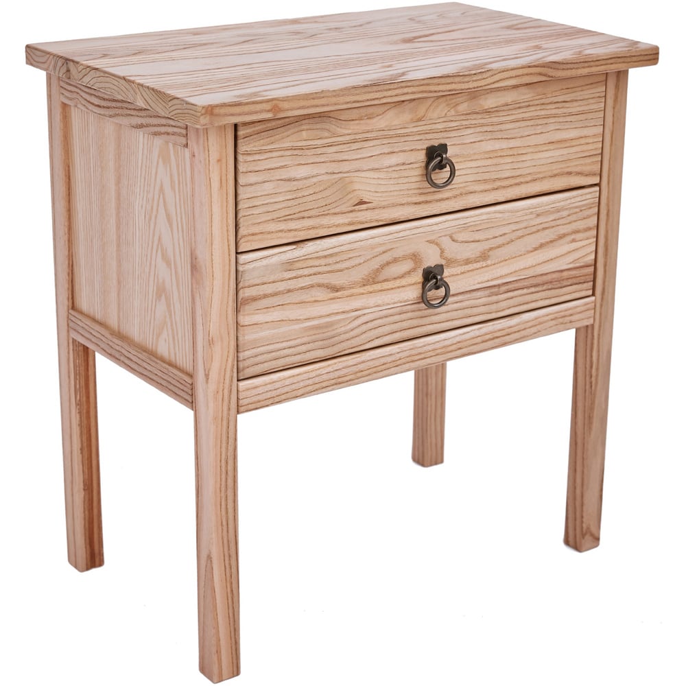 Montese 2 Drawer Light Wood Bedside Table with Ring Handle Image 4