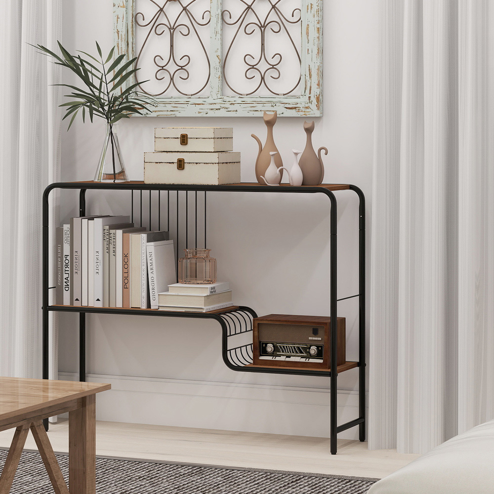 Costway 2 Tier Metal Frame Console Table with Storage Shelf Image 5