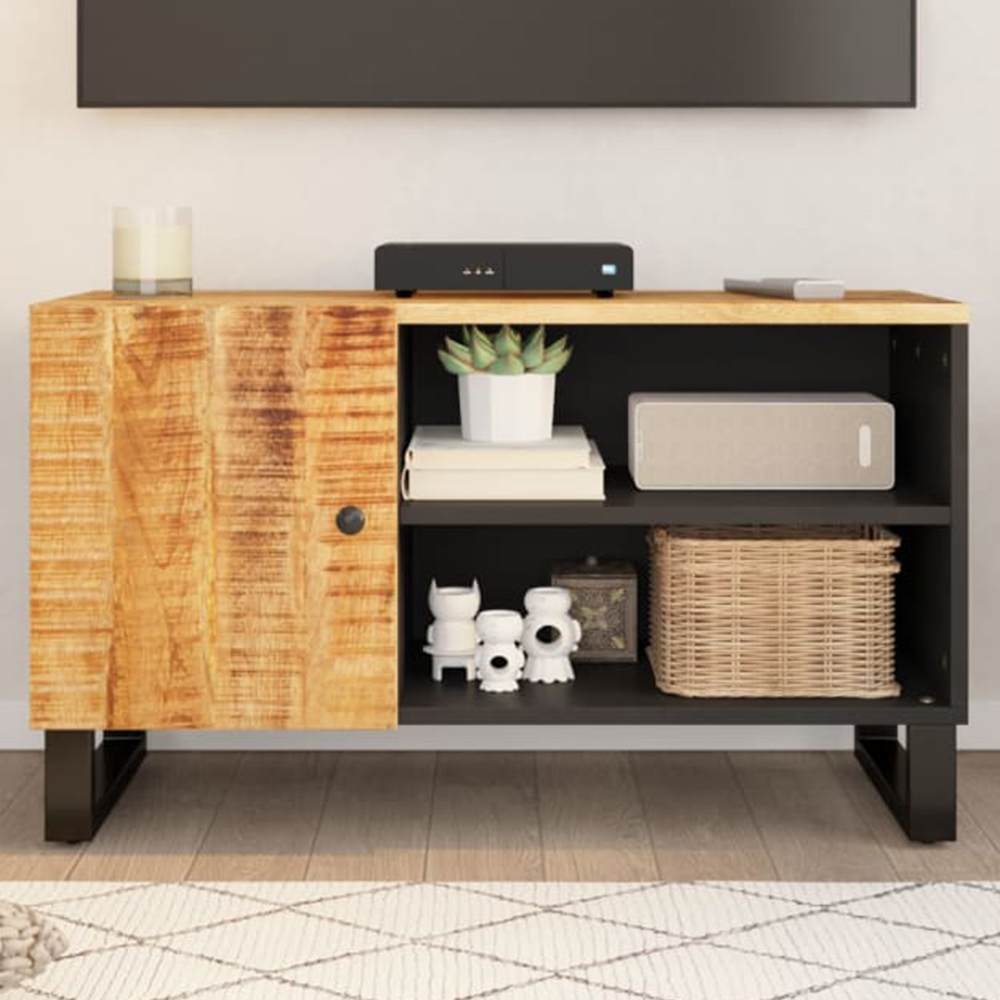 vidaXL Single Door 2 Shelf Light Brown Solid Mango Wood TV Cabinet Image 1