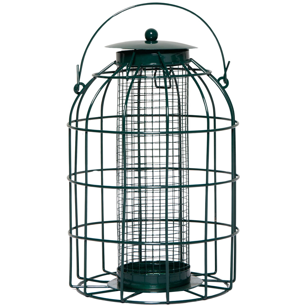 Samuel Alexander Green Metal Hanging Bird Nut Feeder with Squirrel Guard Image 1
