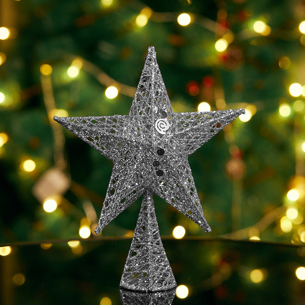 Living and Home Sliver Star Wrought Iron Christmas Tree Topper 30cm Image 8