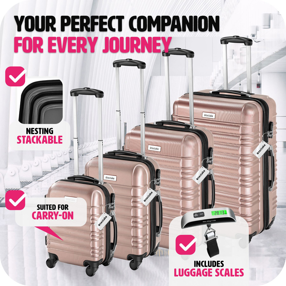 Tectake Mila Set of 4 Rose Gold Hard Shell Travel Suitcase Set Image 4