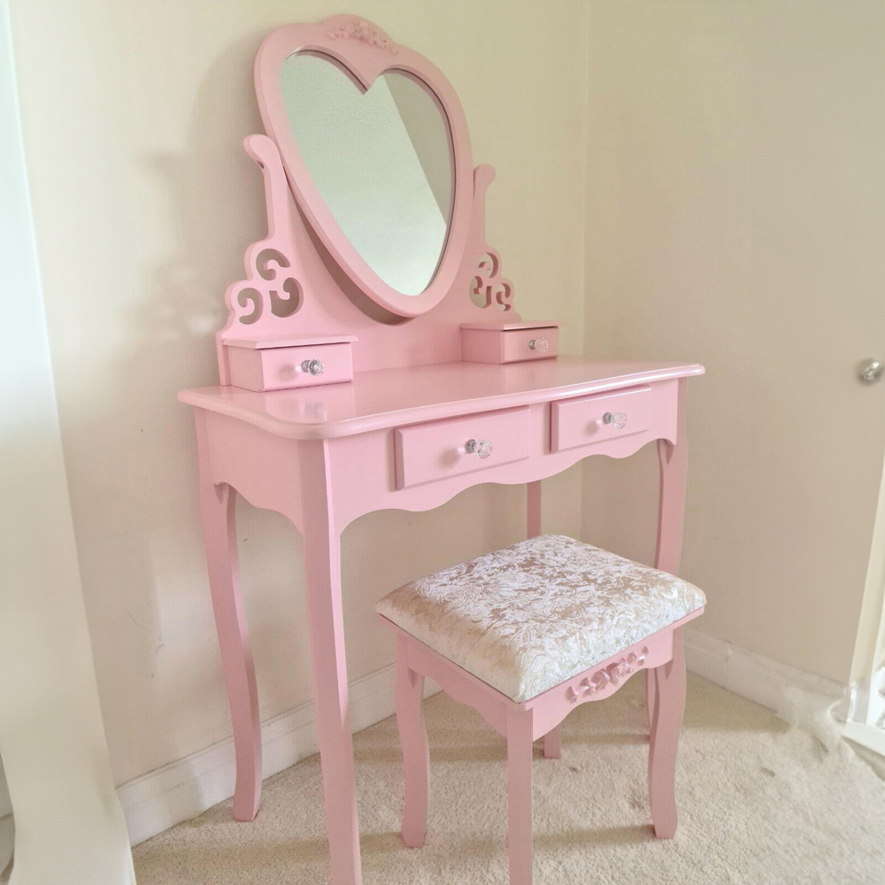 Portland 4 Drawer Pink Dressing Table Set Image 1