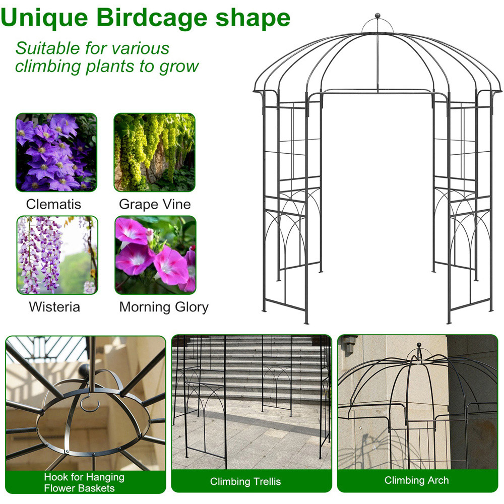 Eurotrade 7 x 7ft Bird Cage Shape Metal Garden Arbour Image 7