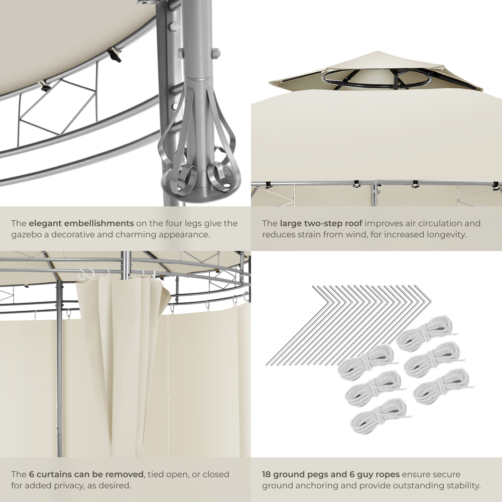tectake Siana 3.5m Cream Double Roof Water-Repellent Round Gazebo with 6 Side Panel Image 6