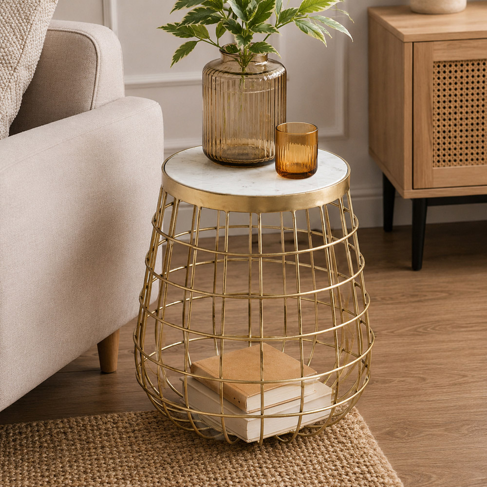 Premier Housewares Nirav White Marble Top Side Table Image 3