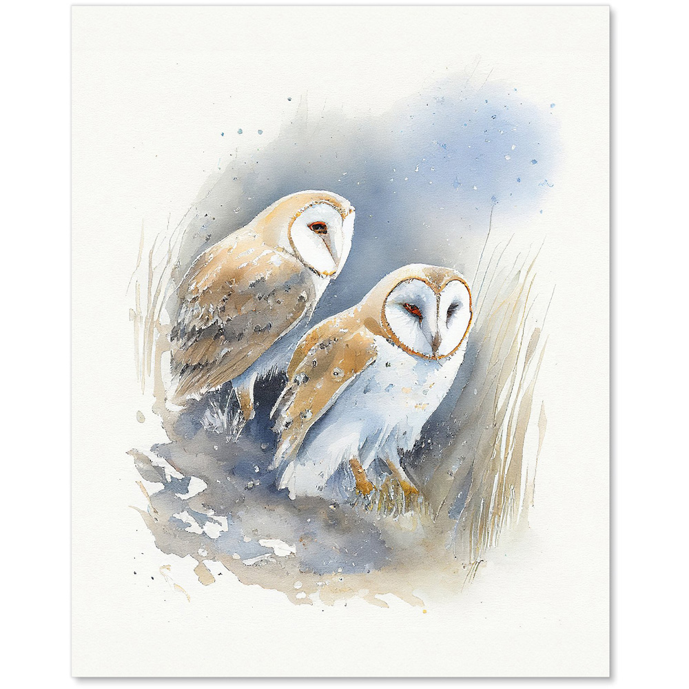Warren Reed Designer Barn Ano Owls Watercolour Glass Kitchen Splashback 75 x 60cm Image 2