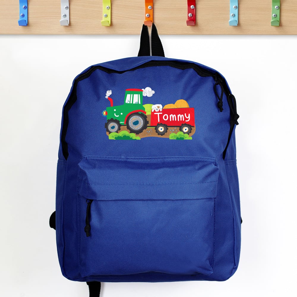 Personalised Memento Tractor Blue Backpack Image 3