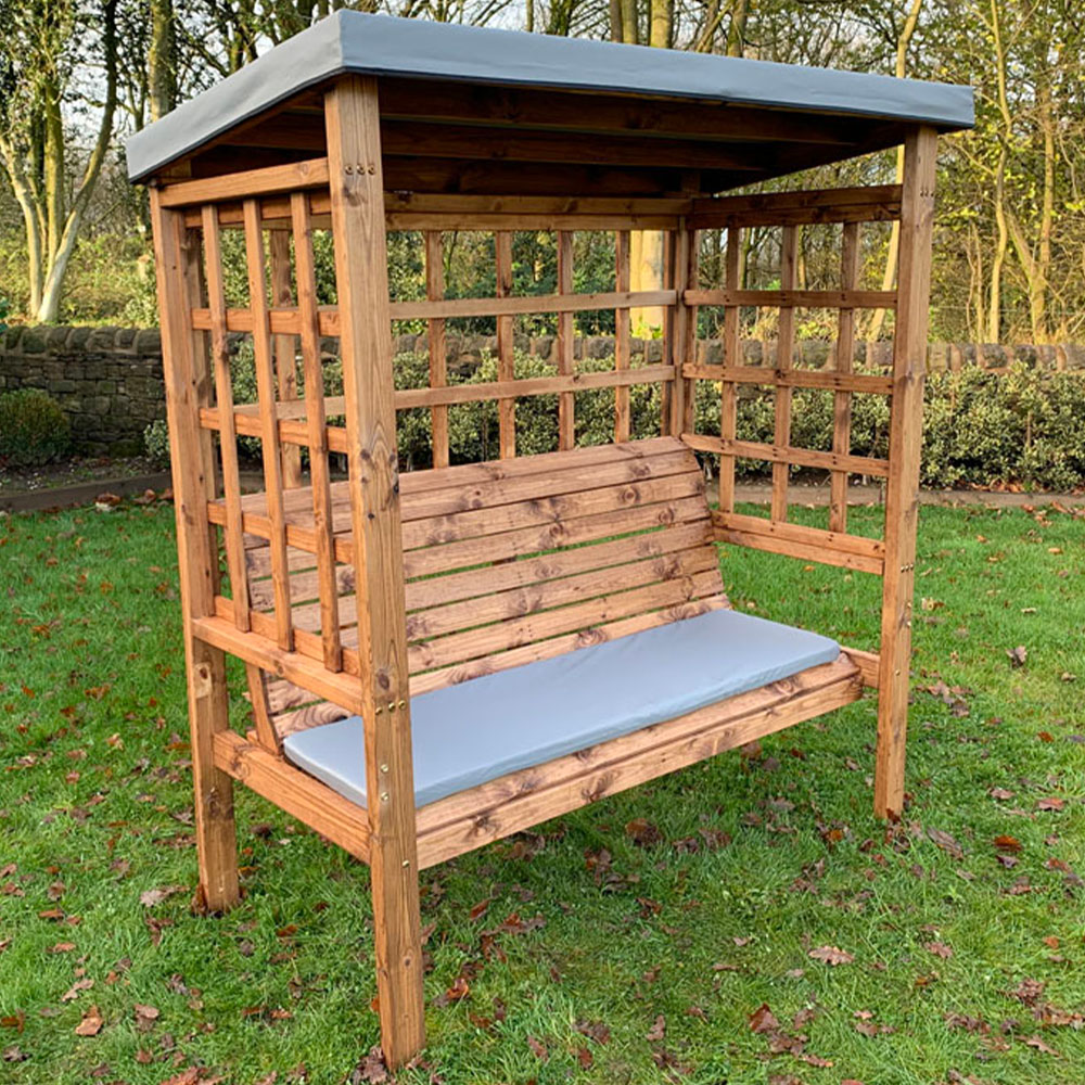 Charles Taylor Bramham 3 Seater Wooden Arbour with Grey Canopy Image 1